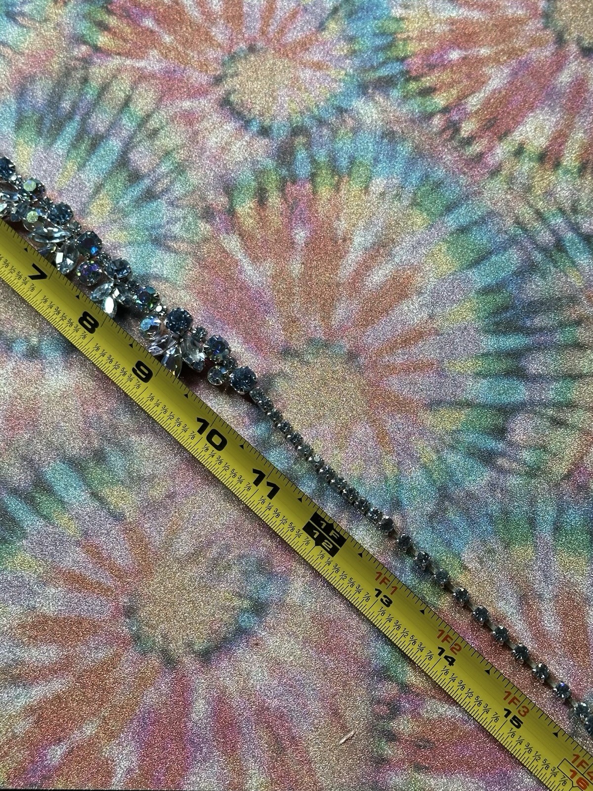 VTG Weiss Light Blue Rhinestones Floral Necklace 16”, 60s