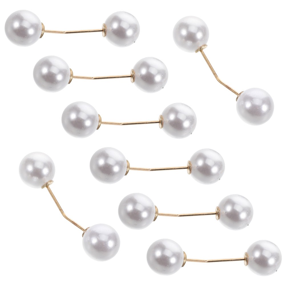 8Pcs White Zinc Alloy Safety Pins Stylish Bead Brooches for Clothing