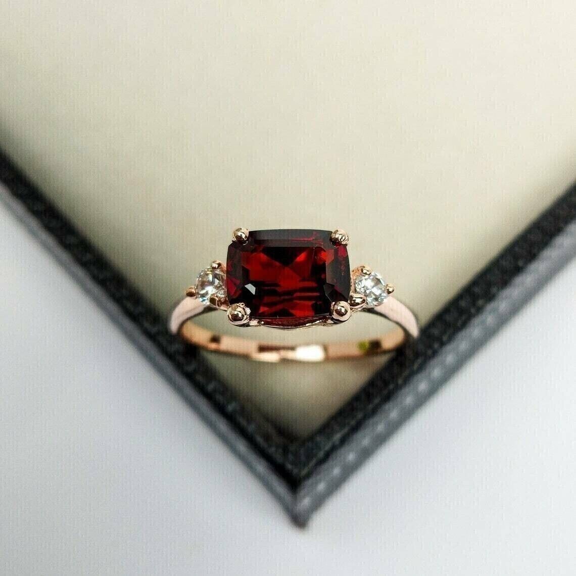 Emerald Cut Simulated Garnet Women’s Gorgeous Fancy Ring 14K Yellow Gold Plated