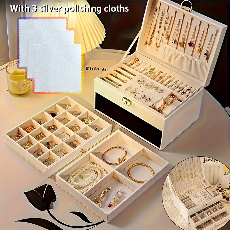 Jewelry Box Organizer 2/3 Tier PU Leather Display Case Large Gift Watch Storage
