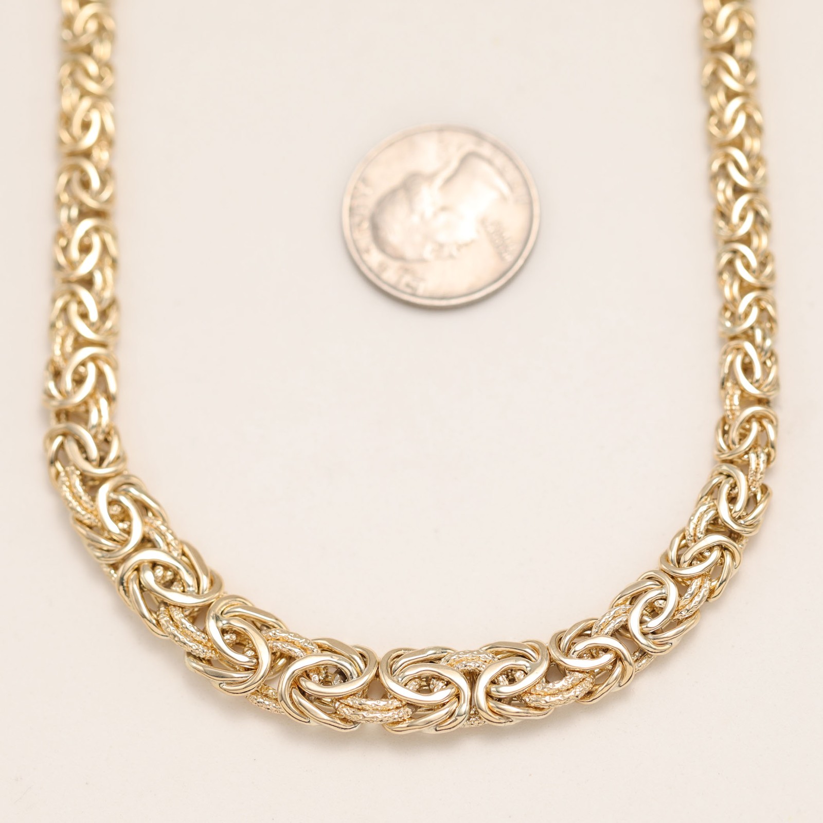 10K GOLD Textured 11mm Graduated Byzantine Chain Necklace Fancy Lock Yellow Gold