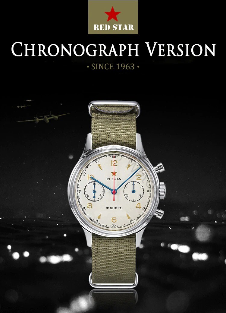 RED STAR 1963 SEAGULL ST1901 Chronograph watch 38mm Venus 175 30M Swan Neck 316L