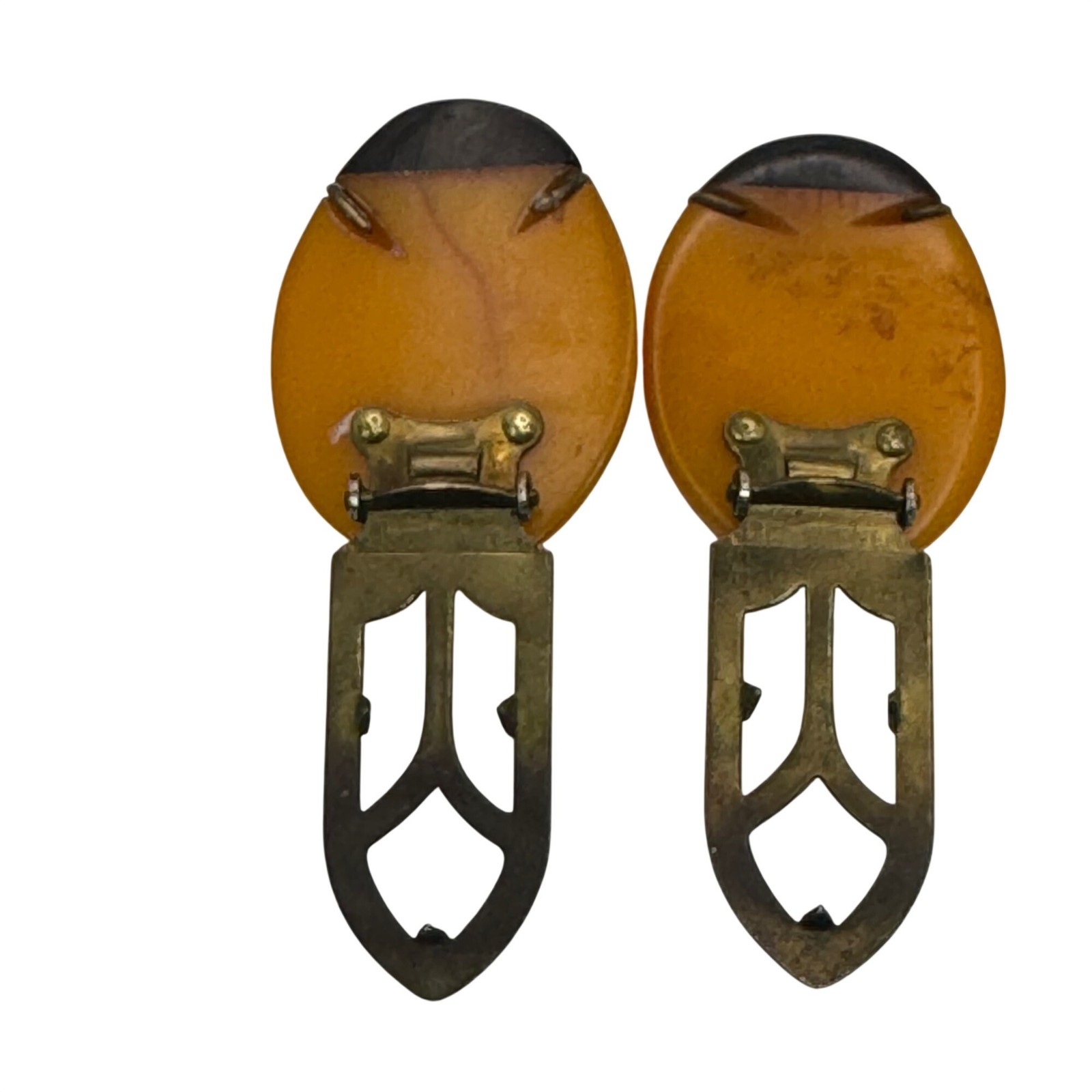 Bakelite Ladybug Shoe Clips Brooches RARE 1.5″ Vtg Yellow Polka Dotted Orange
