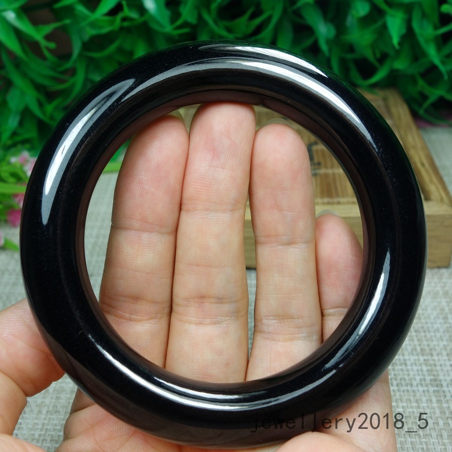 Certified Black Green Burma 100% Natural A Jadeite jade Bracelet 墨翠 圆条玉手镯 58.9mm