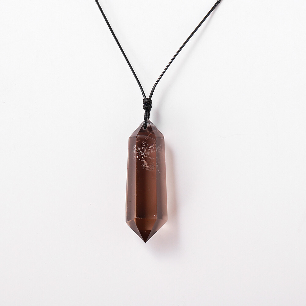 Smoky Quartz Crystal Double Point Pendant Natural Necklace Hexagonal Stone