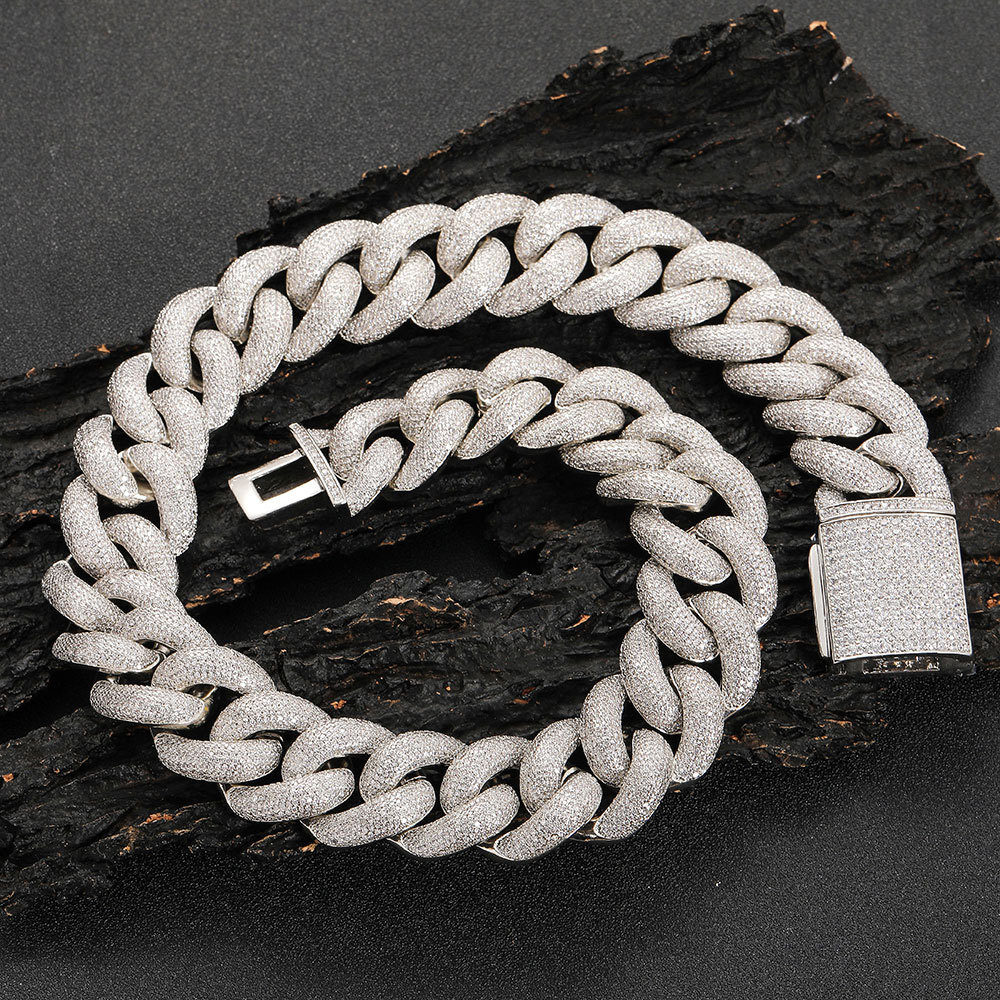 25mm Hip Hop Bubble Cuban Link Chain White CZ Stone 18K Real Gold Plated Jewelry