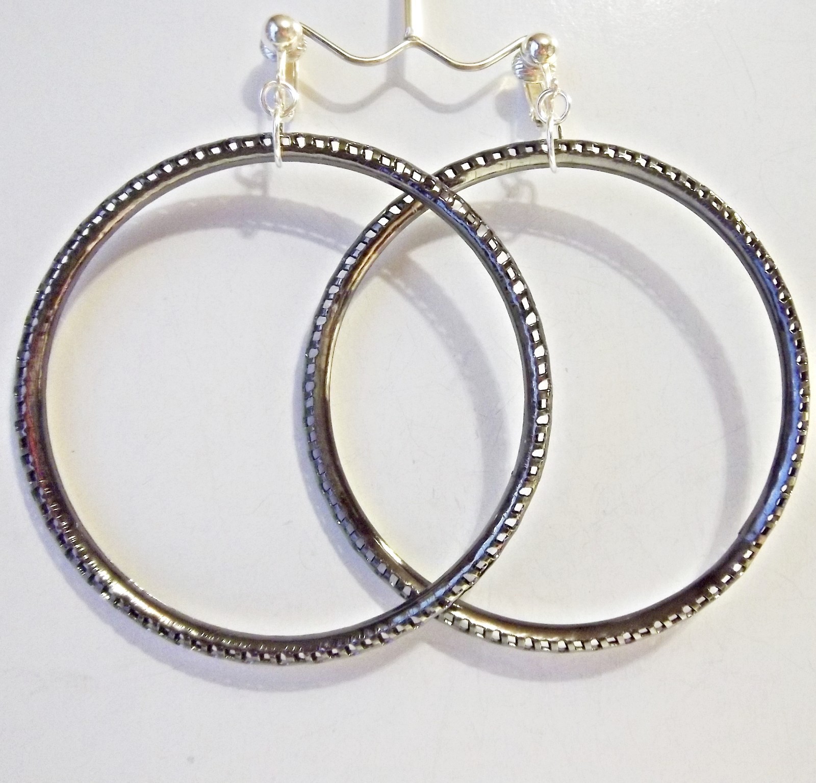 CLIP ON 3 in Dark Gray XLarge Big Hoop Fashion Non- Pierced Fashion Earrings J4