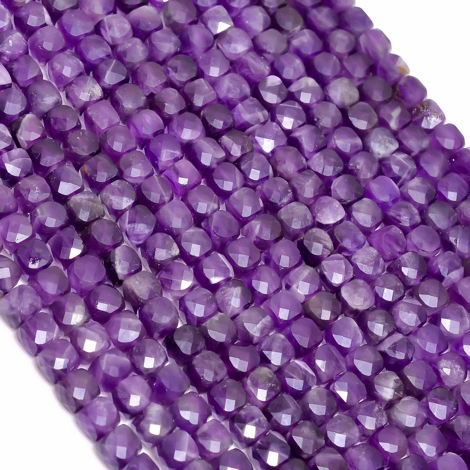 Natural Amethyst Gemstone Box Shape Faceted Beads 5X5 mm Strand 8″ EB-137