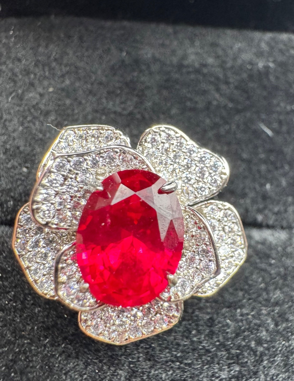 Platinum Plated Adjustable 2 ct Moissanite Pink Flower Ring Vintage Inspired