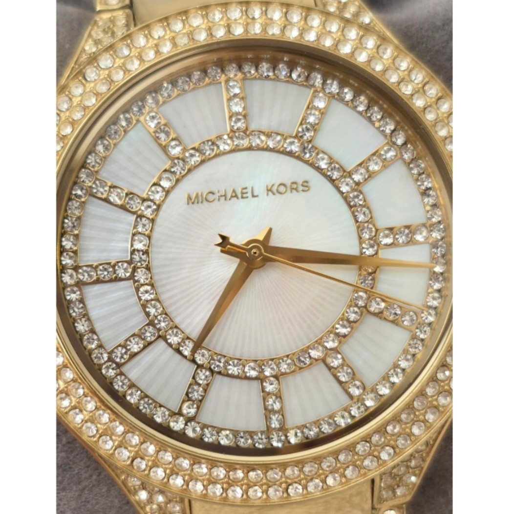 Michael Kors Gold Tone Crystal Pave Mother of Pearl MK Bracelet Watch