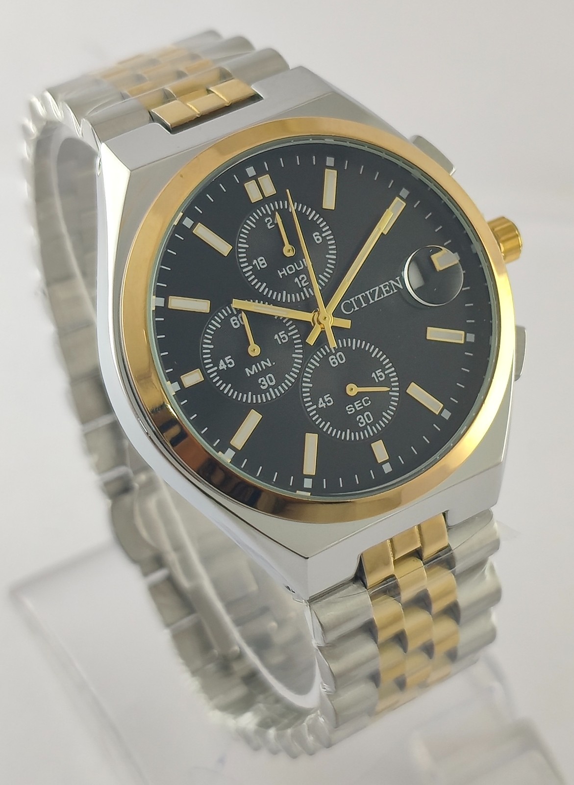 Citizen Chronograph Quartz Black Dial All Working Men Wristwatch Pre-Owned