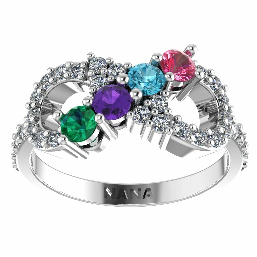 Infinity Mothers Ring 1 to 6 Simulated Birthstones Sterling Silver, 10k or 14k