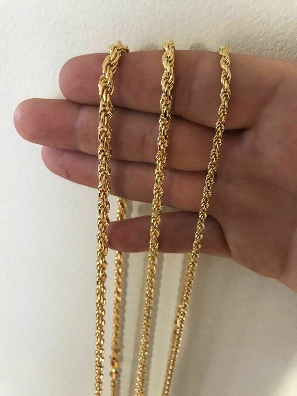 Cadena Estilo Cuerda Bañada En Oro De 14k Sobre Plata 925 Autentica Para Hombre