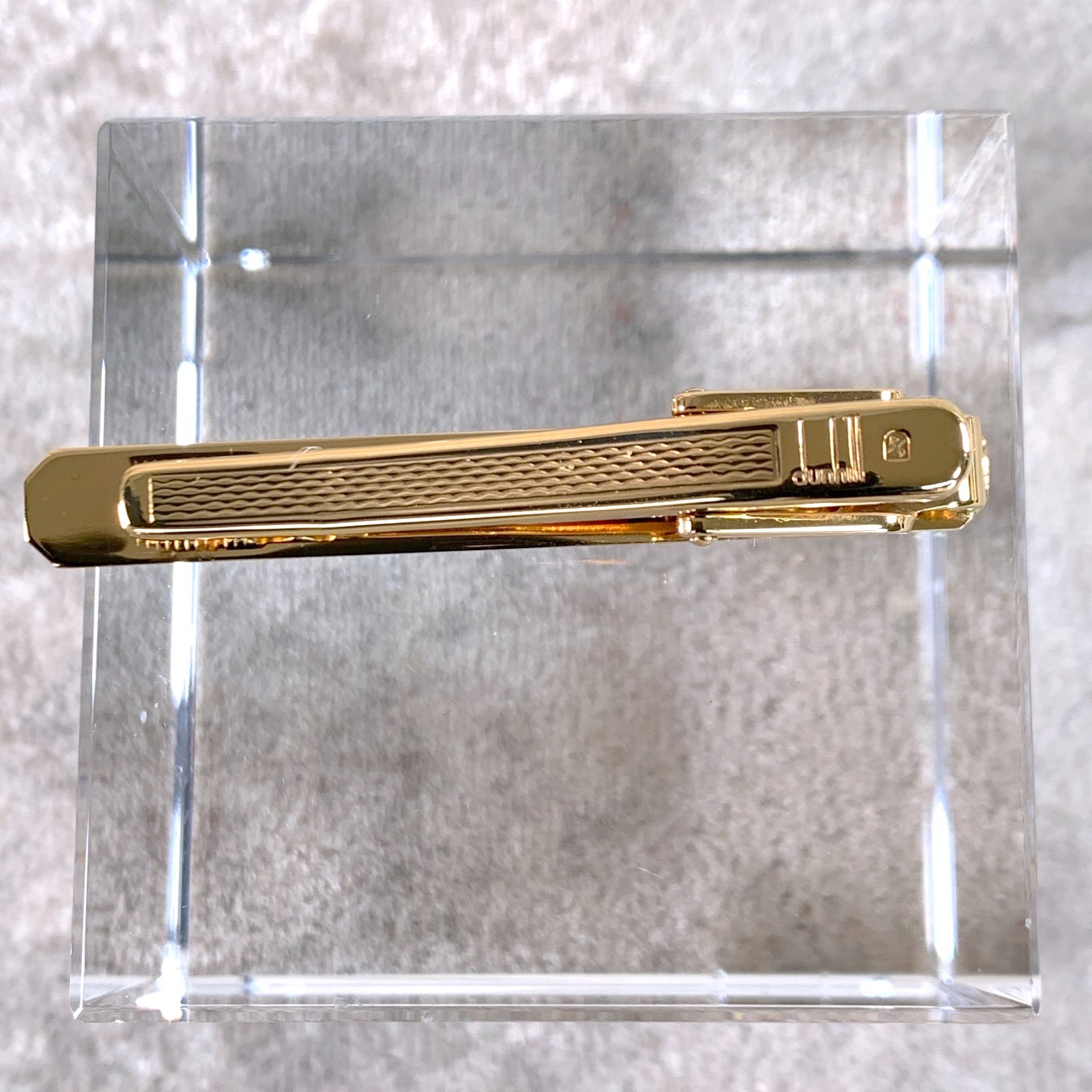Vintage Dunhill Cufflinks & Tie Bar Clip Cylinder Malachite Gold Finish w/Box