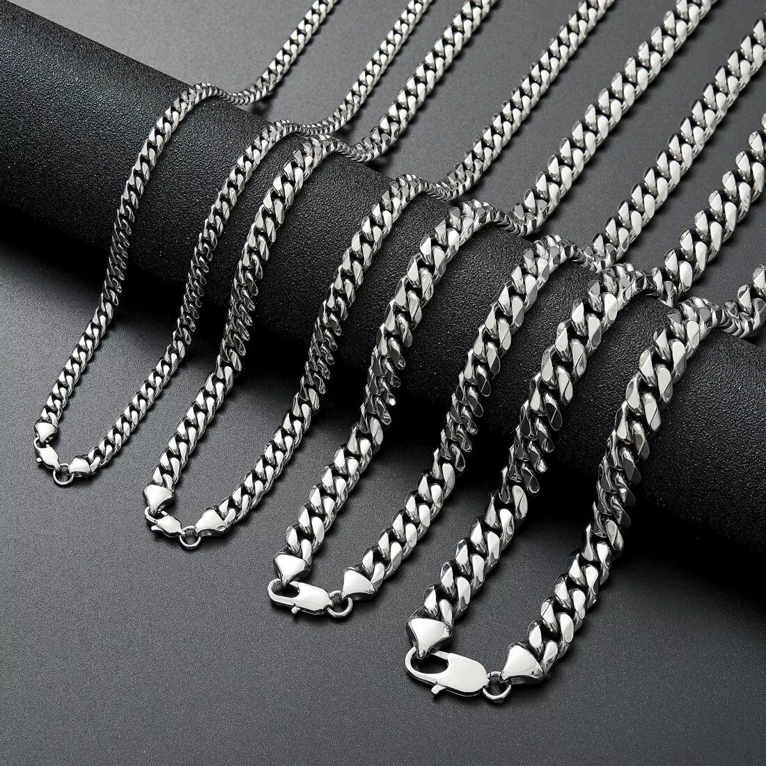Hip Hop Width 3/5/7/9MM Cuban Link Stainless Steel Chains Necklace For Men Basic