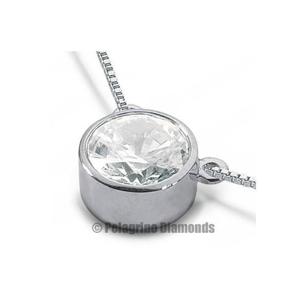 0.67ct H-SI3 VG Round Natural Diamond 14kw Gold Bezel Single Stone Pendant 9.5mm