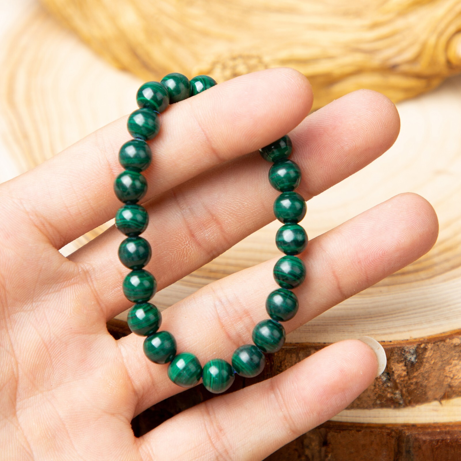 Natural Malachite 6mm Round Beads Green Crystal Healing Reiki Stretch Bracelet