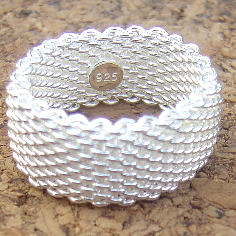 Genuine 925 Sterling Silver Hallmarked Mesh Band Ring with 925 stamp, size 3 -11