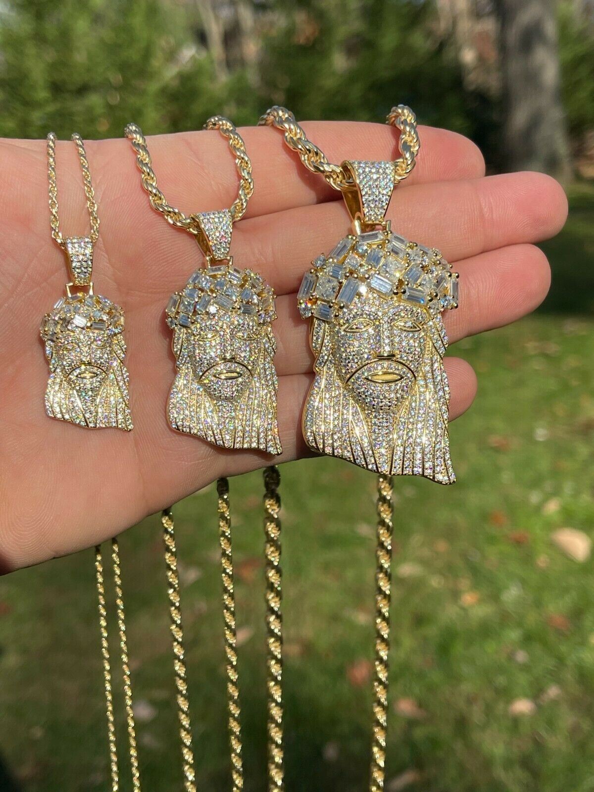 Iced Baguette MOISSANITE Gold Plated Jesus Piece Pendant Passes Test Out Hip Hop