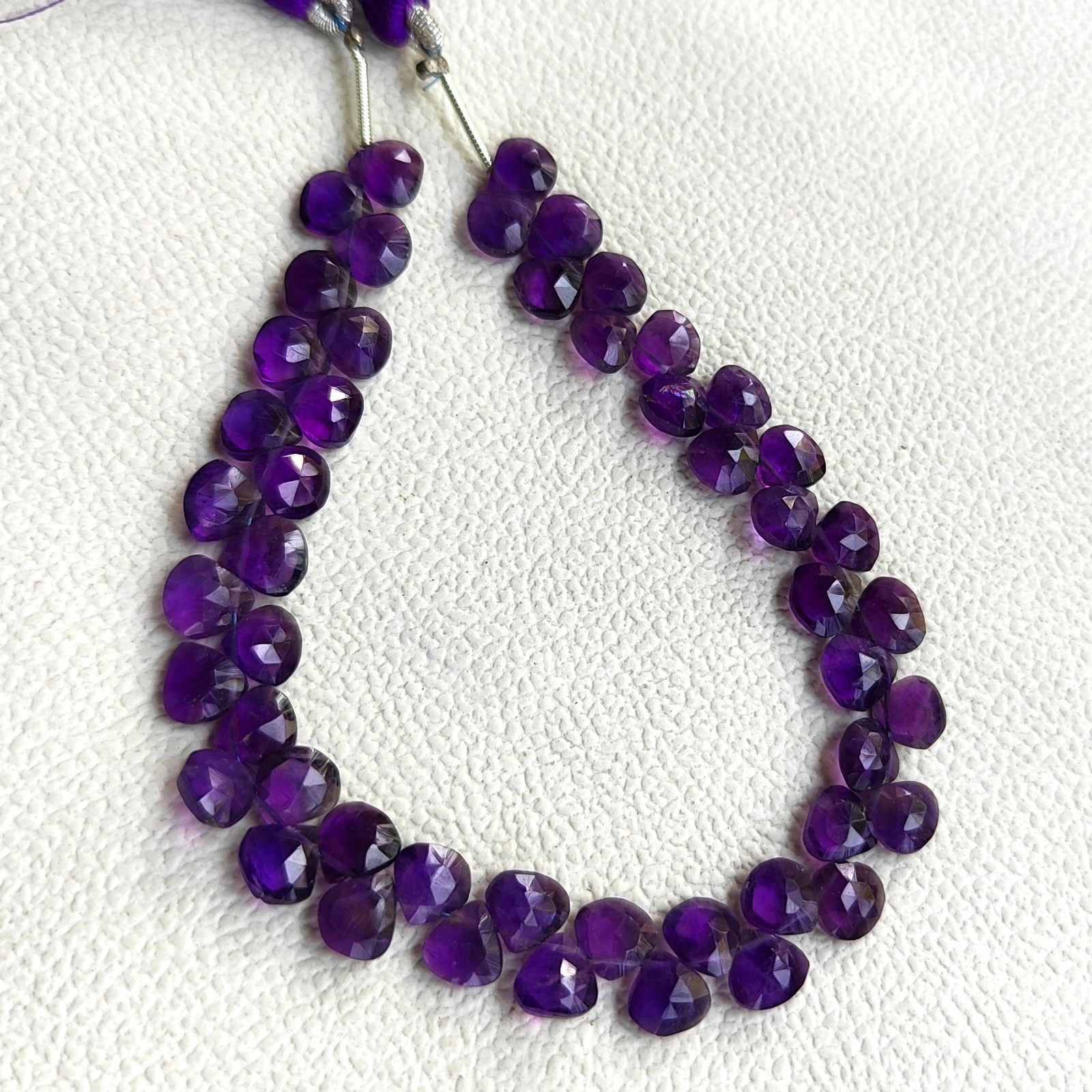 7mm Amethyst Faceted Heart Shape Beads 7.5 Inch Strand Brazil Natural Gemstones