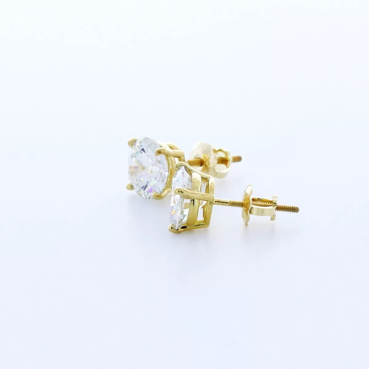 Stud Earrings Classic Solid 14K Yellow Gold 1.94 CT Round Natural Diamond F SI1