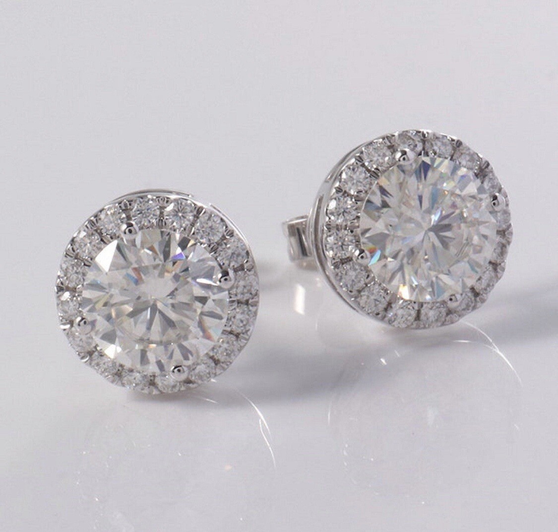 4.00ct Round Bridal Stud Halo Solitaire Earrings 14k White Gold Push Back $495