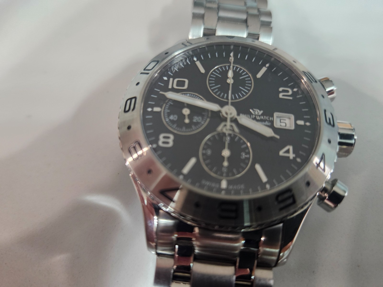 Philip Swiss Automatic Men’s Chronograph, Valjoux 7750, with box/papers