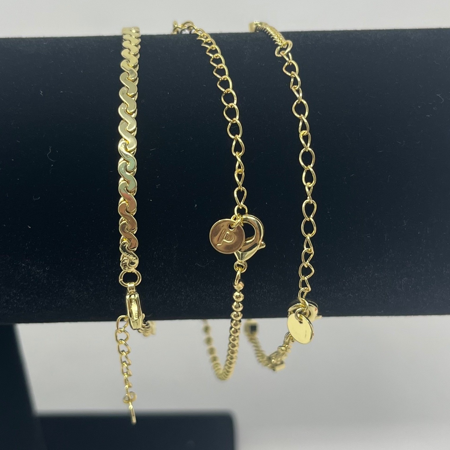 Pavoi Gold Tone Bracelet Set 3 Piece Layering Chains Cubic Zirconia Bezel