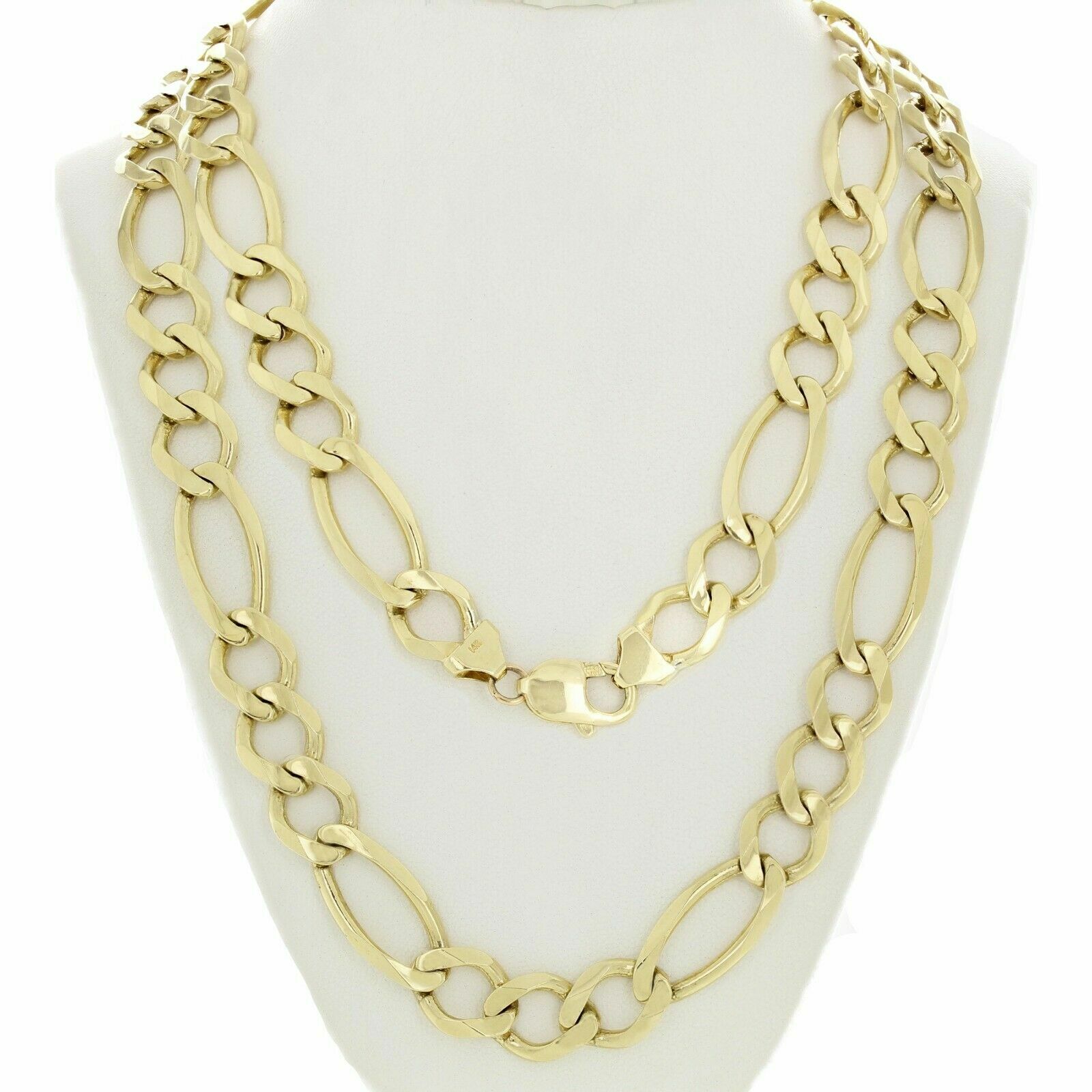 Men’s 14k Yellow Gold Solid Figaro Link Chain Necklace 20″ 11.25mm 60 grams