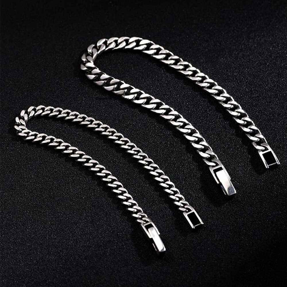 Pure S925 Sterling Silver Chain 5mm-8mm Cuban Curb Link Bracelet 6.7-8.7inch L