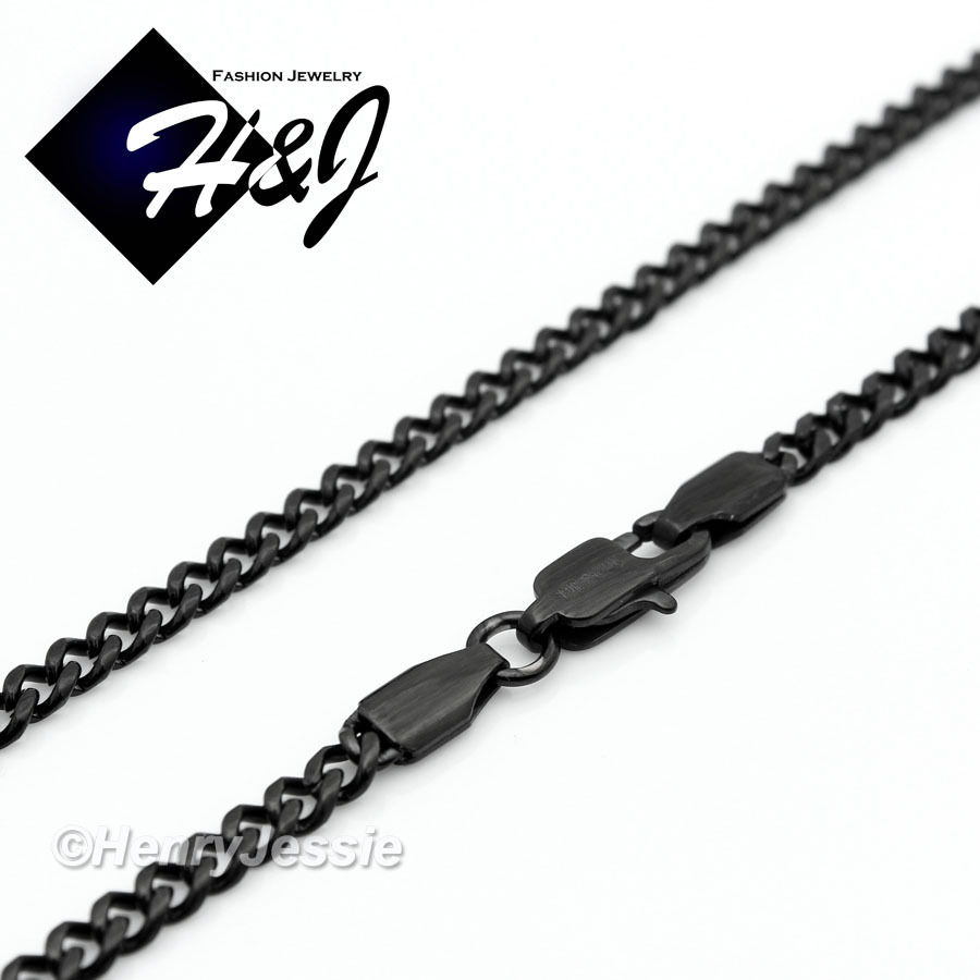 18-36″Stainless Steel 3mm Black Plated Cuban Curb Chain Plain Cross Pendant*P29