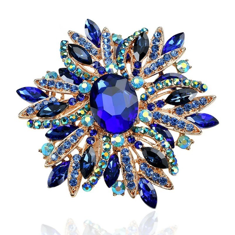 Vintage Style Large Sparkly Purple Flower Brooch Pin with Gemstones