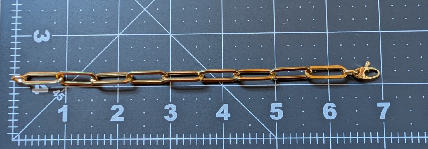 14k Yellow Gold Hollow Paperclip Link Bracelet 7″ 5.31g Never Worn Lobster Clasp