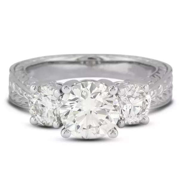 Three Stone Engagement Ring 18K Gold Vintage 1.26 CT Round Natural Diamond F SI1