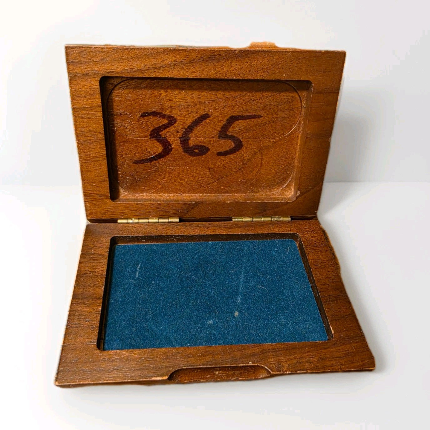 Vintage Solid Wood Trinket Box – Blue Felt Lining – Handcrafted Memory Box 365