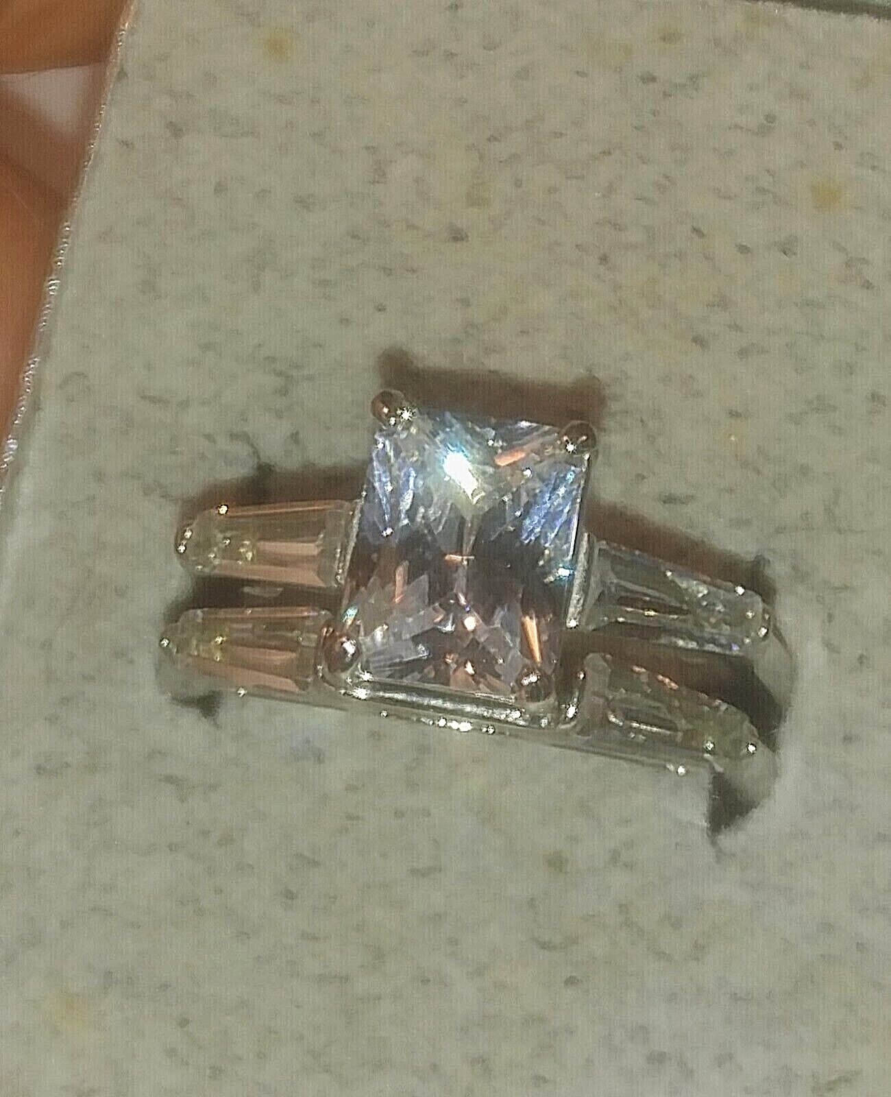 4.90ct Rectangle Radiant Cut CZ Stainless Steel Wedding Engagement 2PC Ring Set