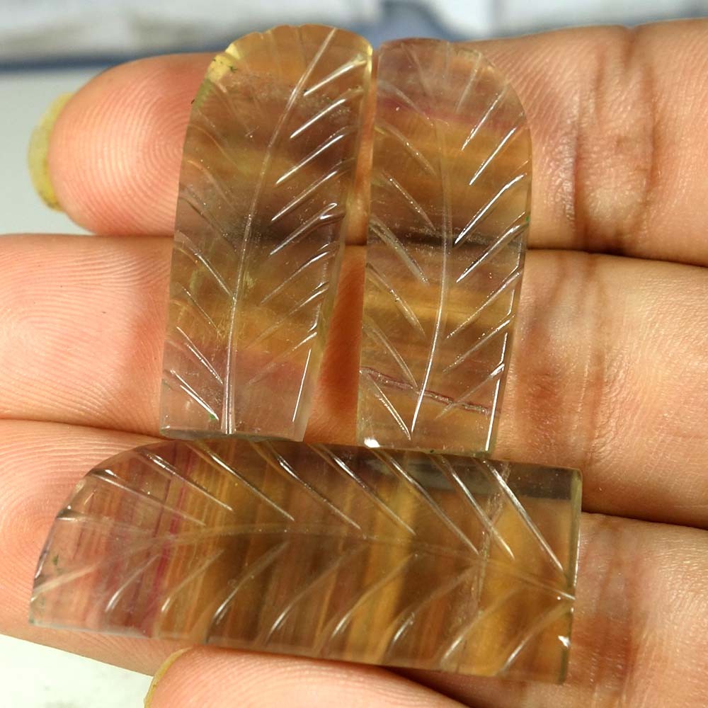 3 Pices Lot 100% Natural Designer Fluorite Carved Excellent Gemstone Mix 88.30Ct