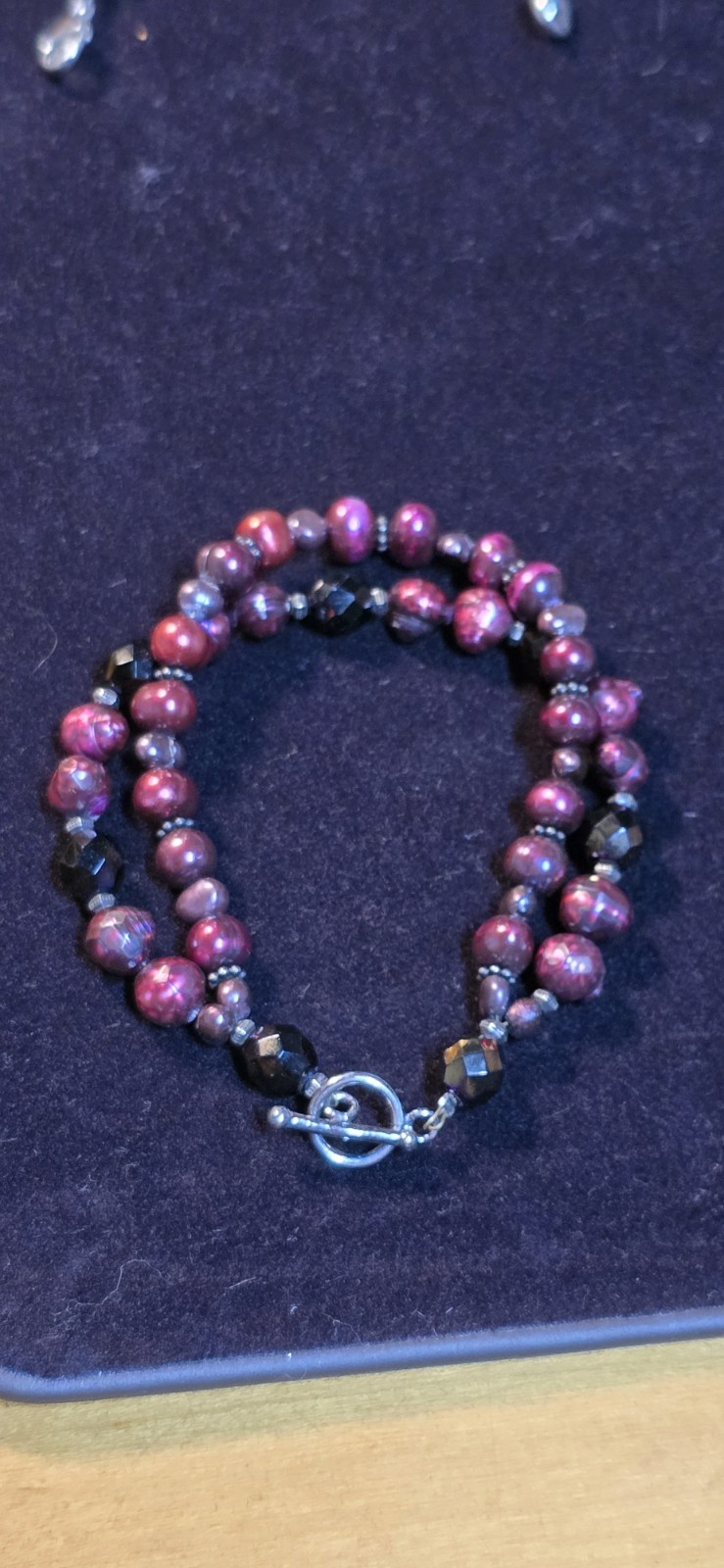 Sterling Silver 925 Burgundy Preals Dubble Strand Bracelet Toogel Clasp
