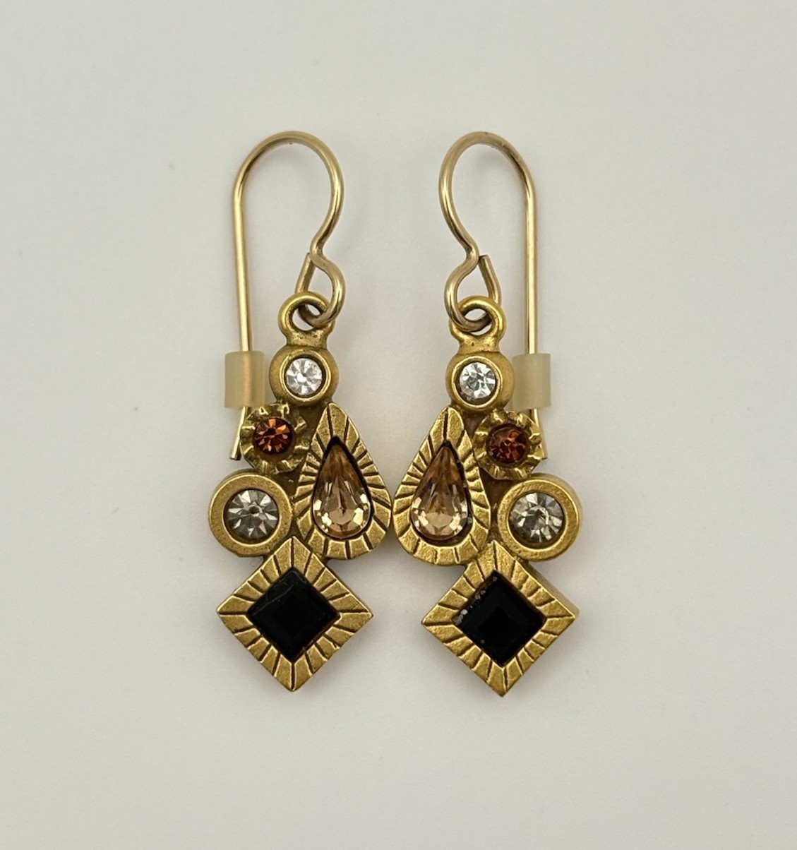 Patricia Locke Signed Goldtone Multi Crystal Drop Dangle Earrings