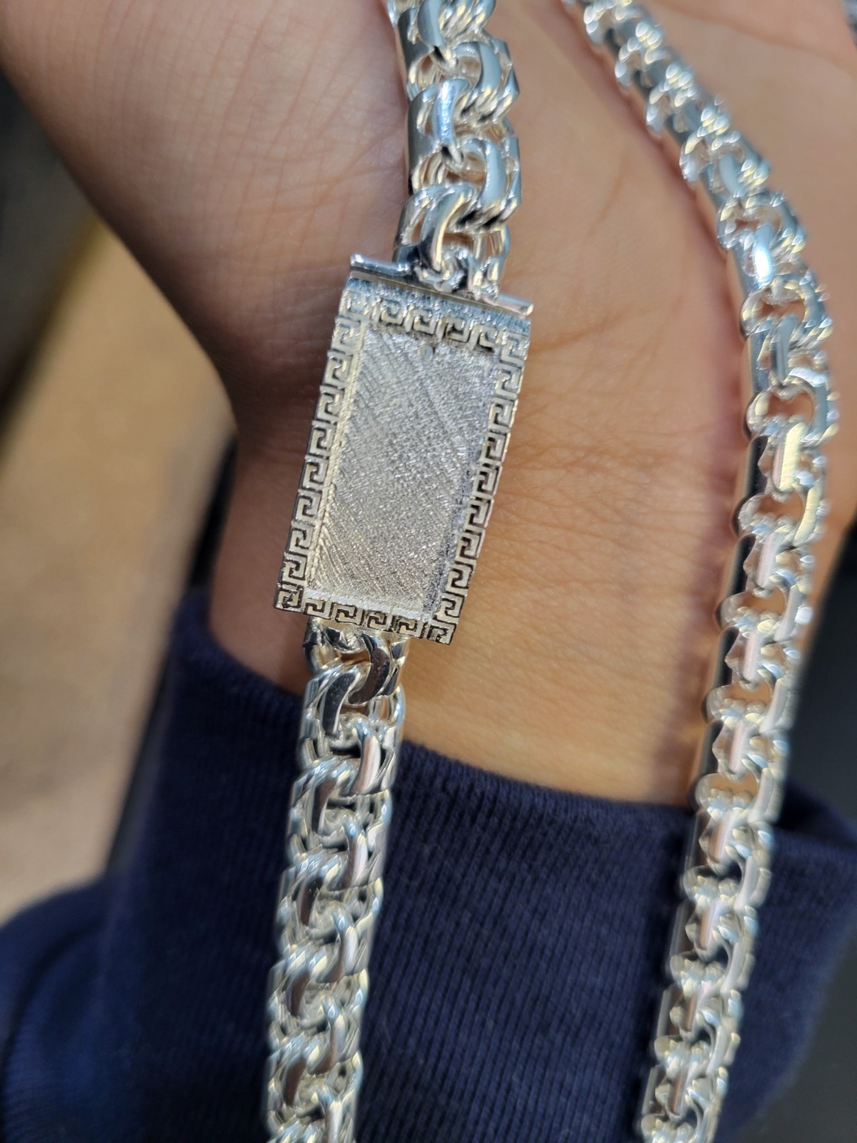 83g 925 sterling silver Chino Link Greek Lock Chain 26″ 9mm Plata Solida Cadena