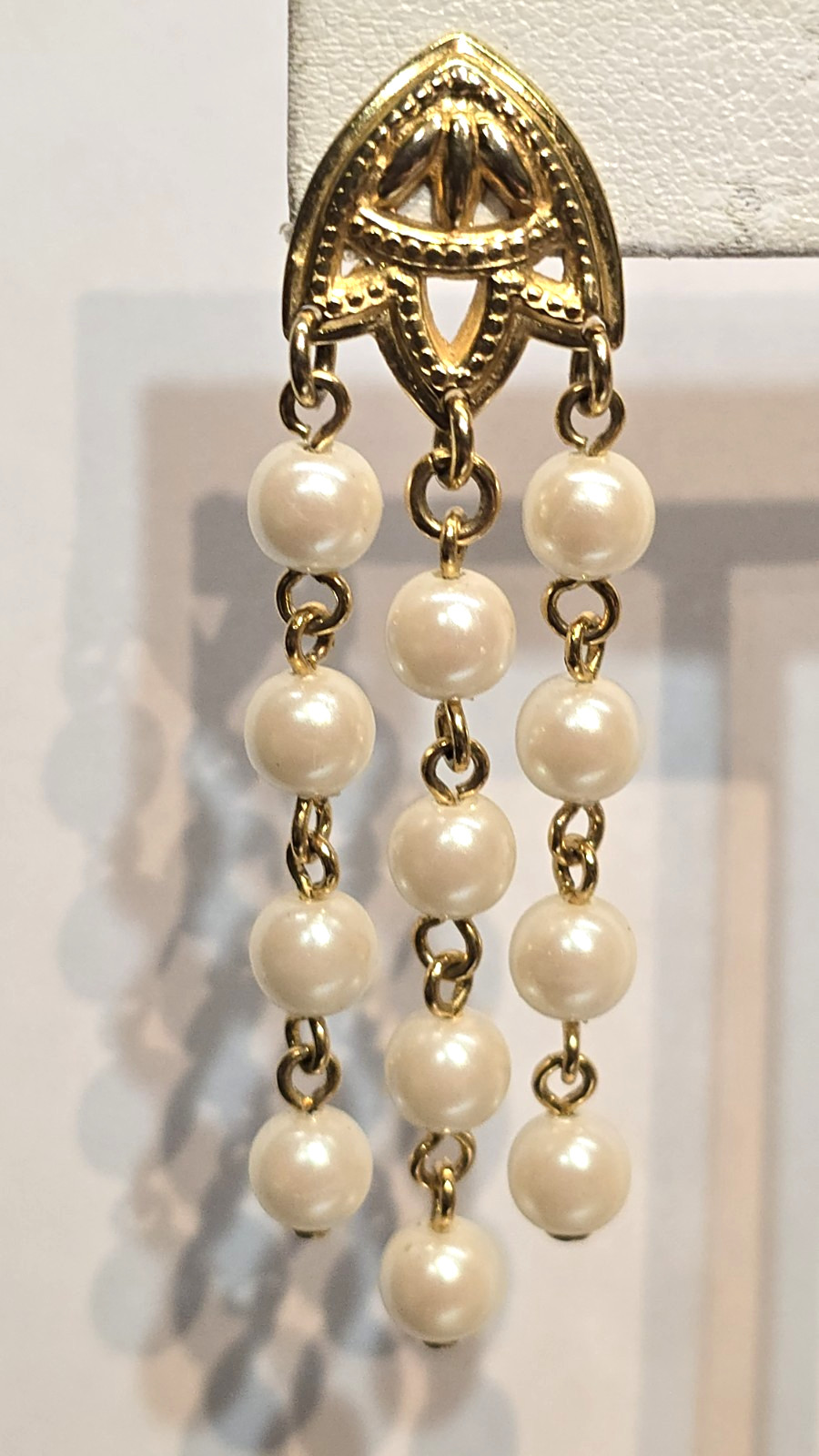 Vintage Avon Pearly Shower Earrings Art Deco Gold Tone