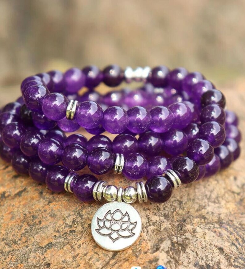 Amethyst 108 Mala Bead Prayer Healing Meditation Necklace Bracelet Talisman Gift