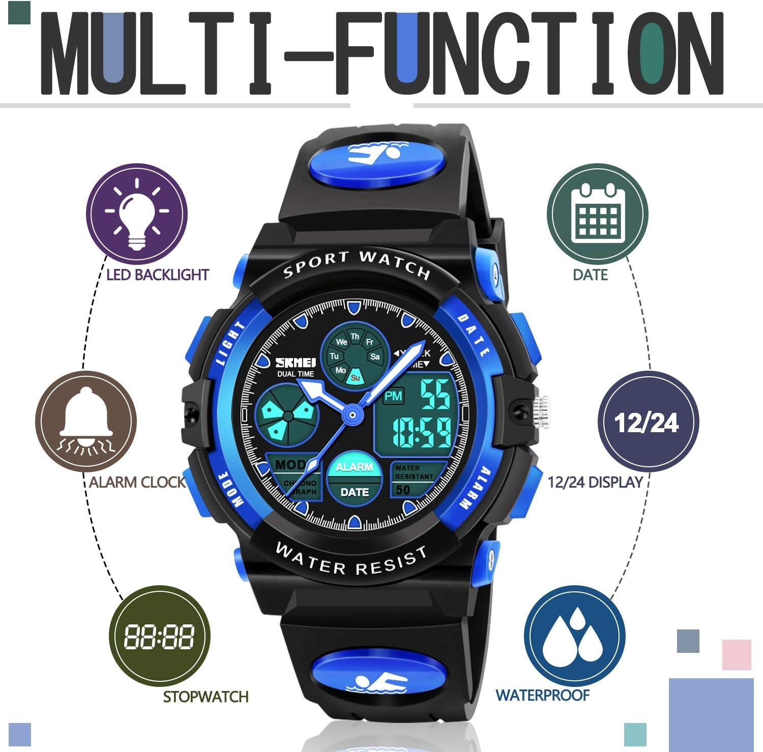 ATIMO Kids LED Waterproof Watch Multi Function Digital Sport Gift