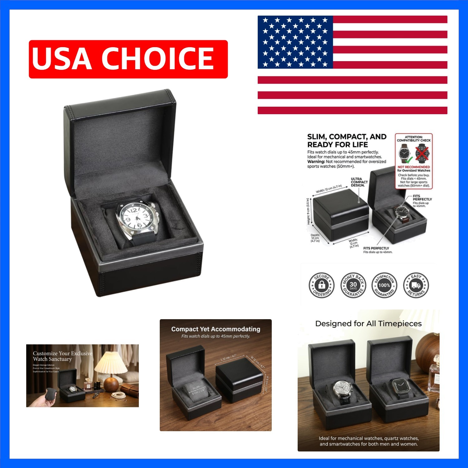Single Watch Box, Microfiber Leather Watch Case with Soft Velvet Pillow, Tra…