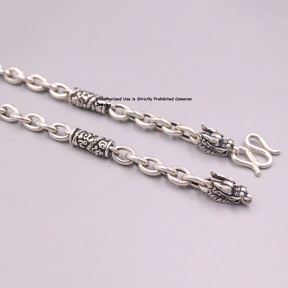Pure S925 Sterling Silver Chain 6.5mm Dragon O Tube Link Necklace 57-58g 25.6in