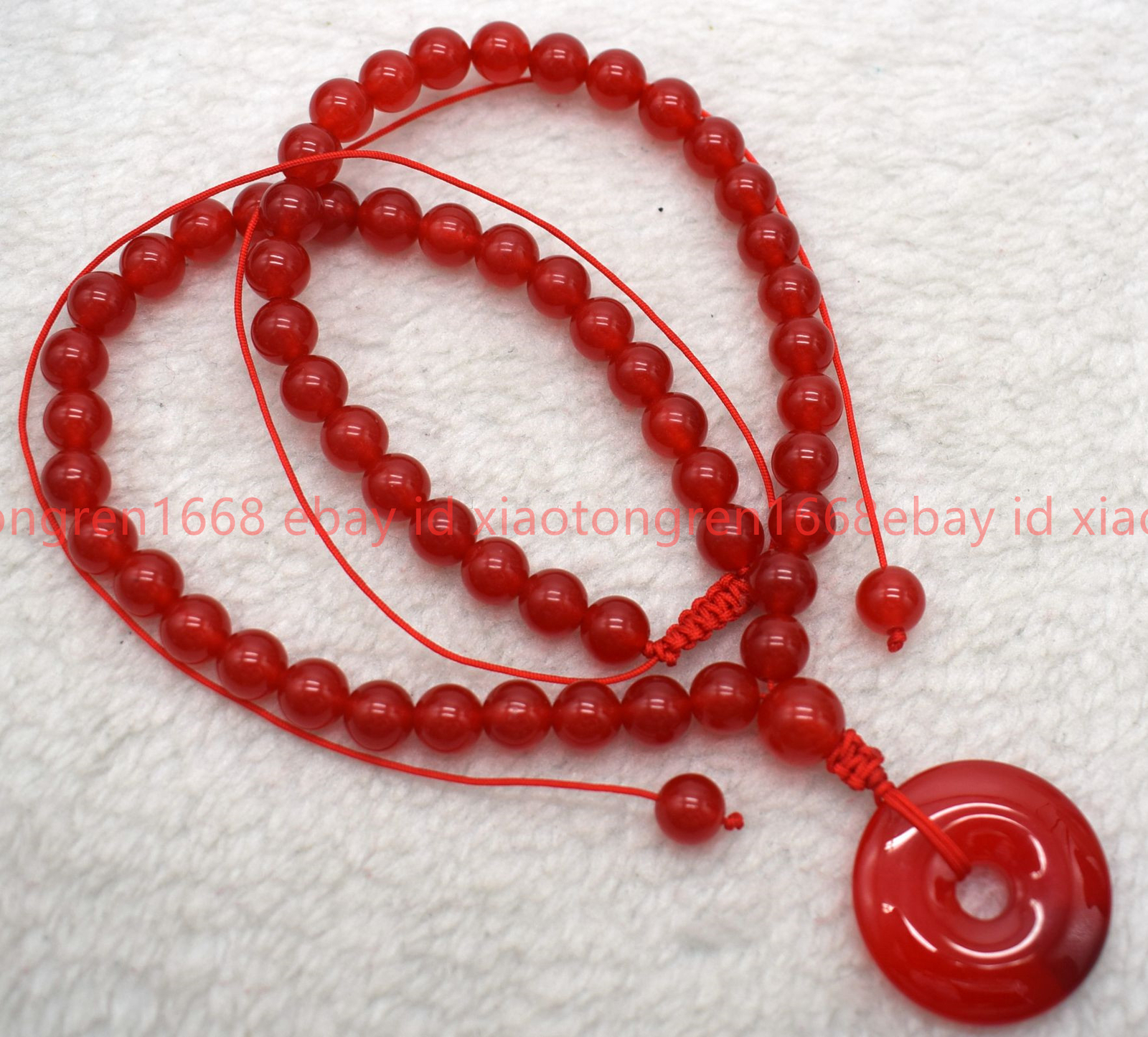 New 8/10/12mm Lavender /Red Jade Gems & 30mm Circle Donut Pendant Necklace 18in