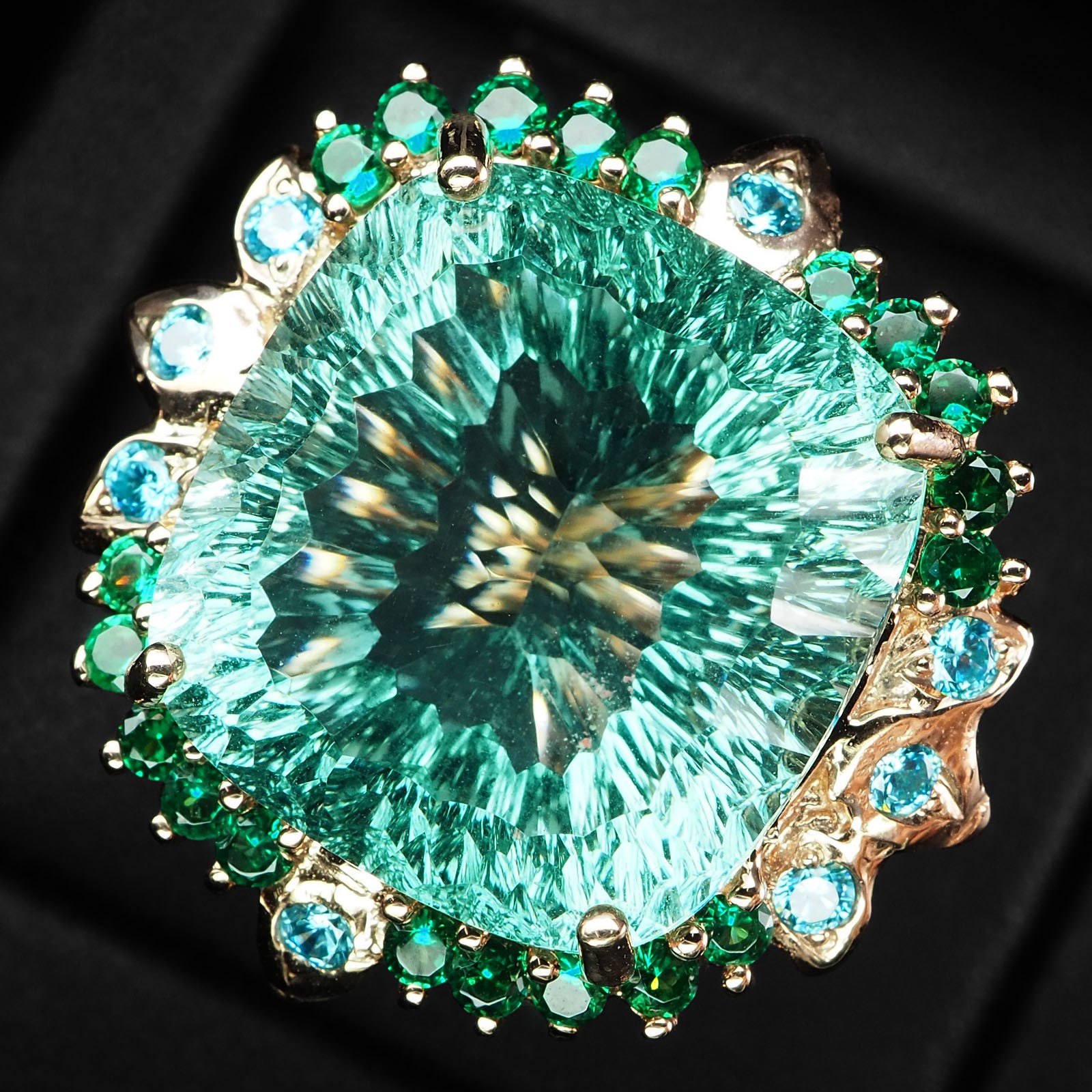 Mint Green Tourmaline Concave 30.15Ct 925 Sterling Silver Rings Free Resizing