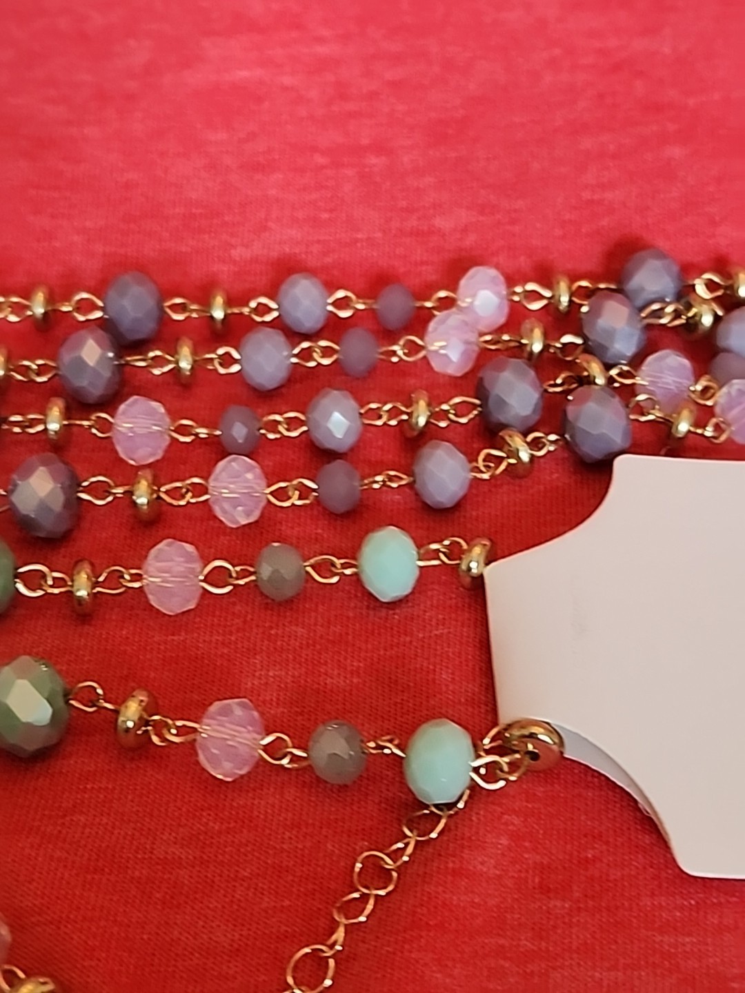 2 Ashley Cooper ~28″ Gold Tone Multi-Color Beaded Necklace w/ 3″ Ext Lavendar