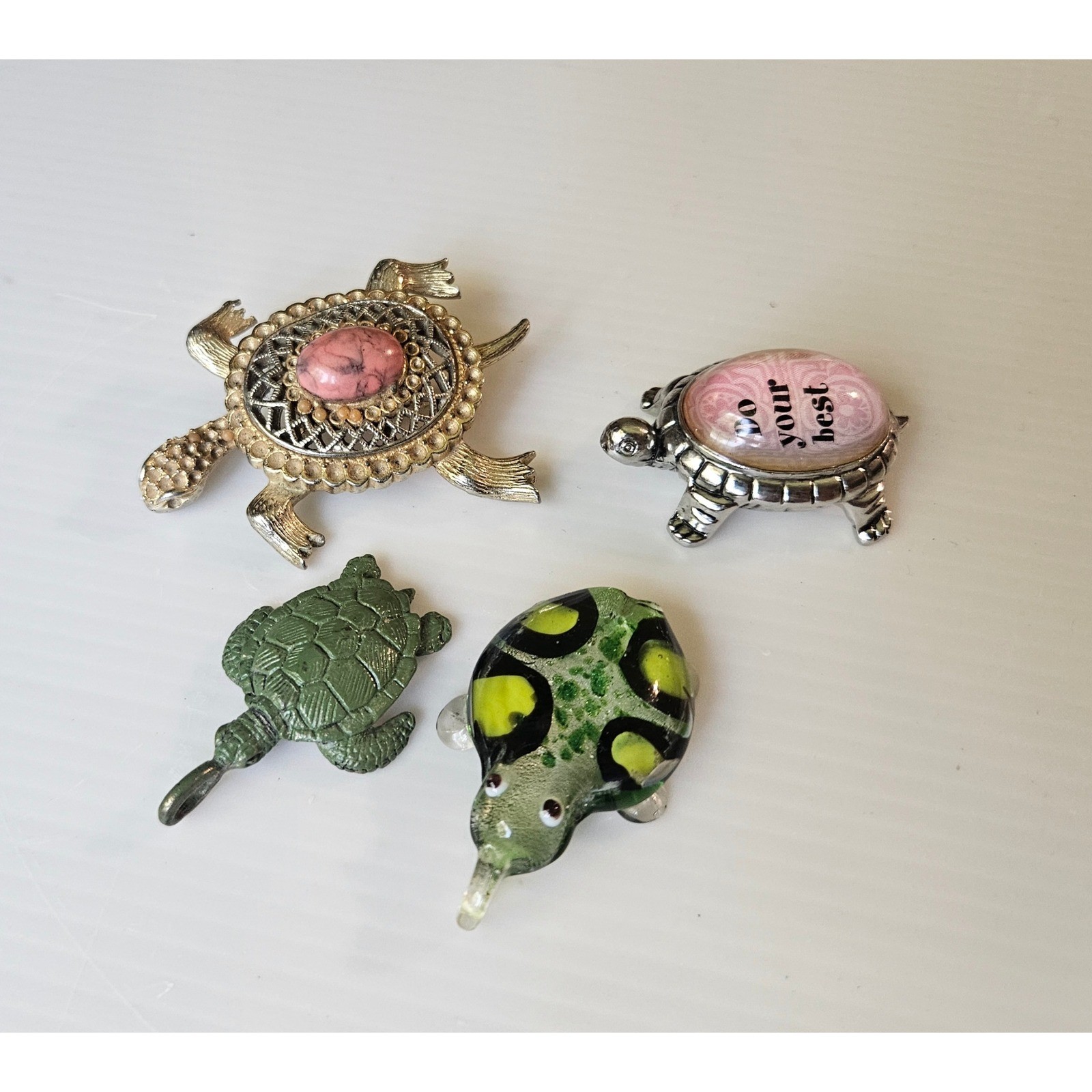 Vintage Turtle Figurines Lot – Metal, Resin & Acrylic Turtles – Small Set