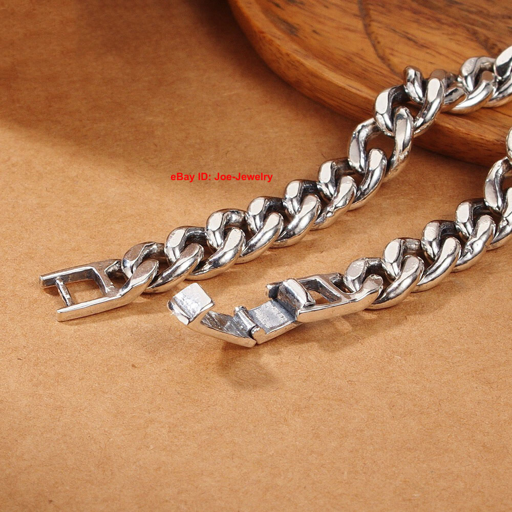 Real 925 Sterling Silver 8mm Curb Link Pixiu Men’s Bracelet 7.48inch 34-35g